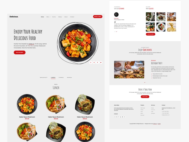 Delicious Free Bootstrap Template for Restaurant