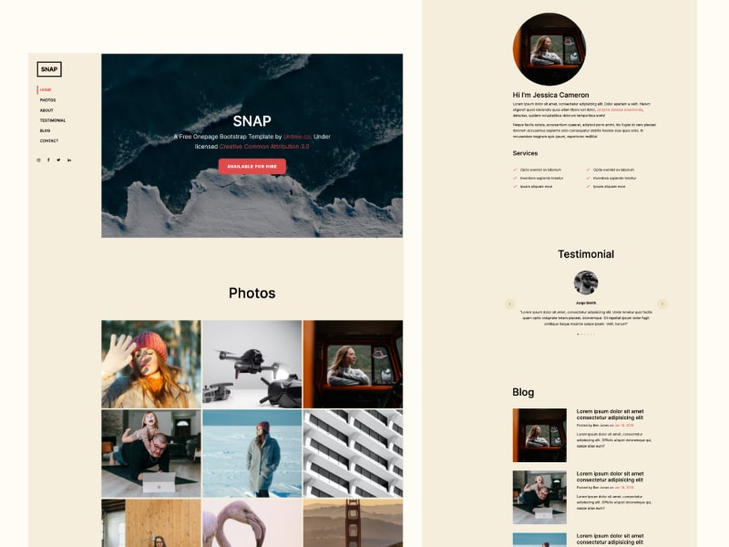 Snap Free Onepage Bootstrap Template for Photography Websites